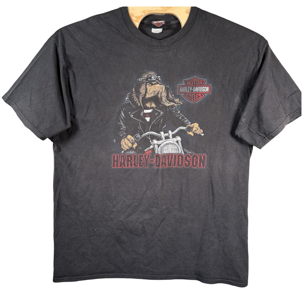 Harley-Davidson Iron Valley Dog Biker T-Shirt Men 2XL Black Graphic Short Sleeve